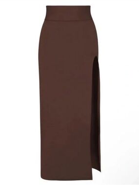 SKIMS Fold Over Waist Everyday High-Slit Maxi Skirt Chocolate Brown Shapewear M